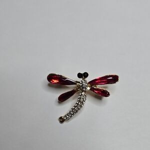 Red and Gold Dragonfly Brooch